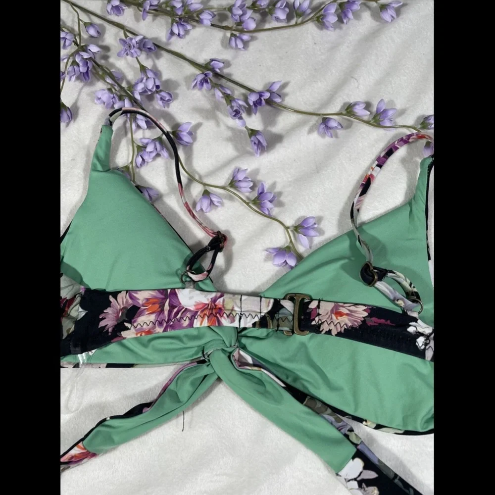 NEW Becca [ Small ]‎ Spring Fling Wrap Top + Bikini Bottoms in Black Floral